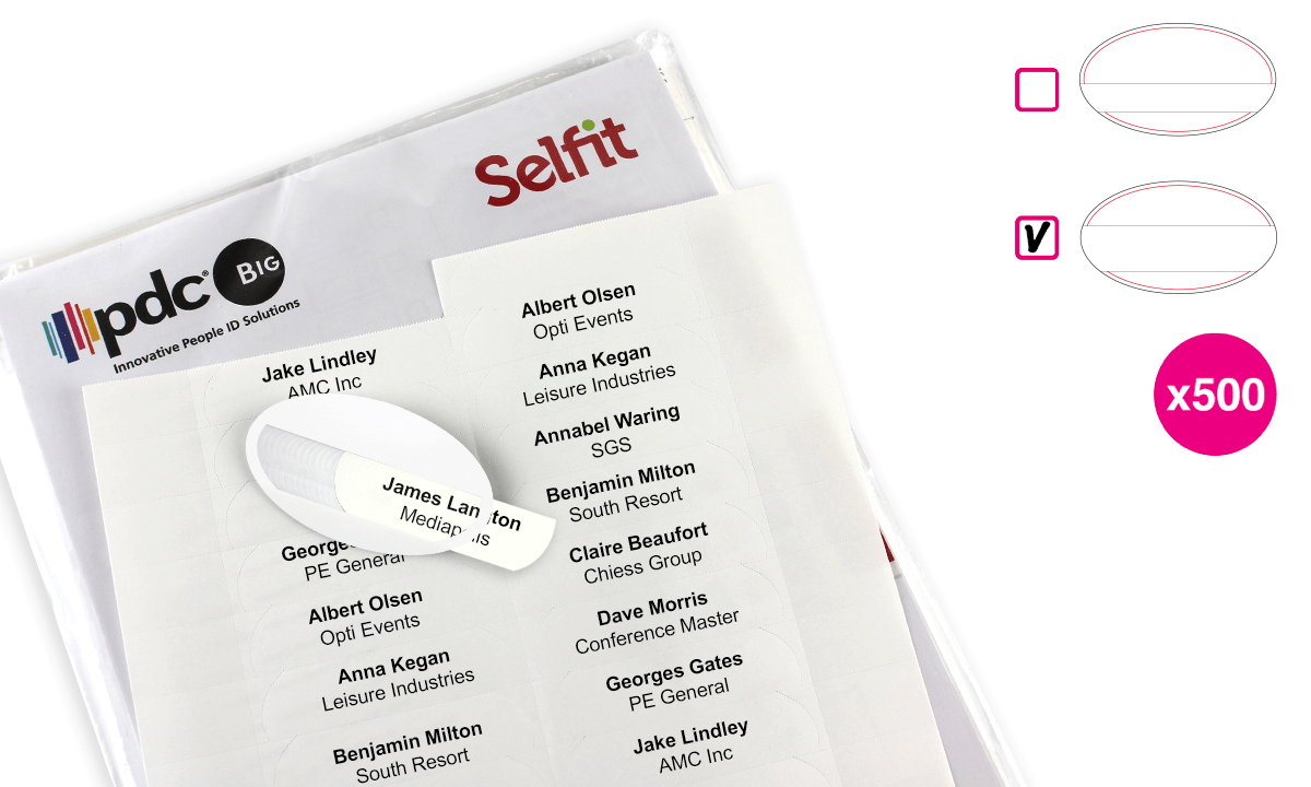 Double line Selfit® Inserts, 70 x 18 mm with curved edges, White, 500 inserts