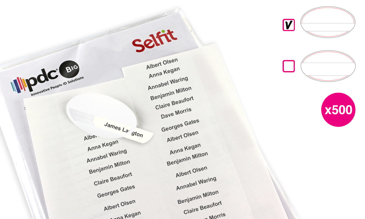 Single line Selfit® Inserts, 70 x 12 mm with curved edges, White, 500 inserts