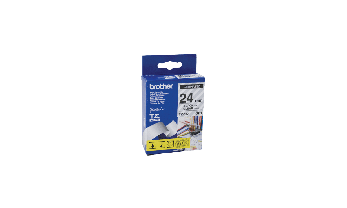 Brother P-touch Tapes, 24 mm, Black On Clear Tape