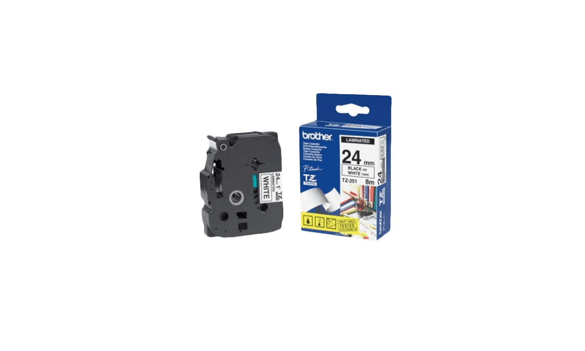 Brother P-touch Tapes, 24 mm, Black On White Tape