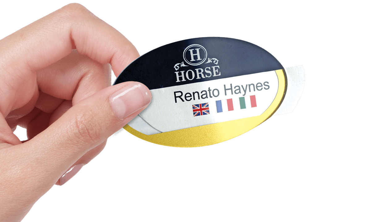 Reusable Selfit® PRO Double line Name Badges, 70 x 40 mm, Oval shape