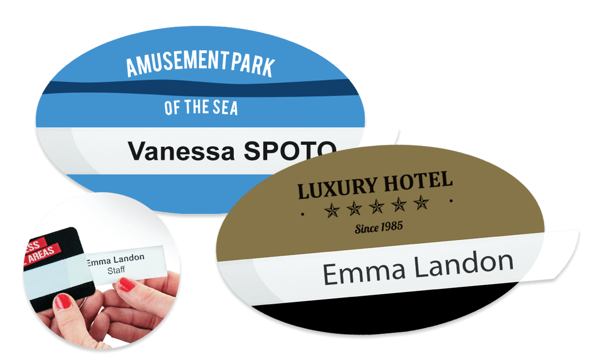 Reusable Selfit® Single line Name Badges, 70 x 40 mm, Oval shape