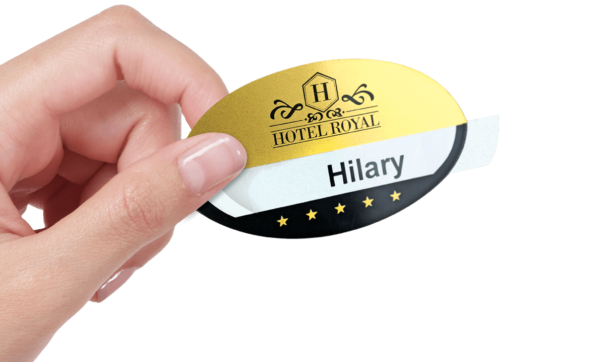 Reusable Selfit® PRO Single line Name Badges, 70 x 40 mm, Oval shape
