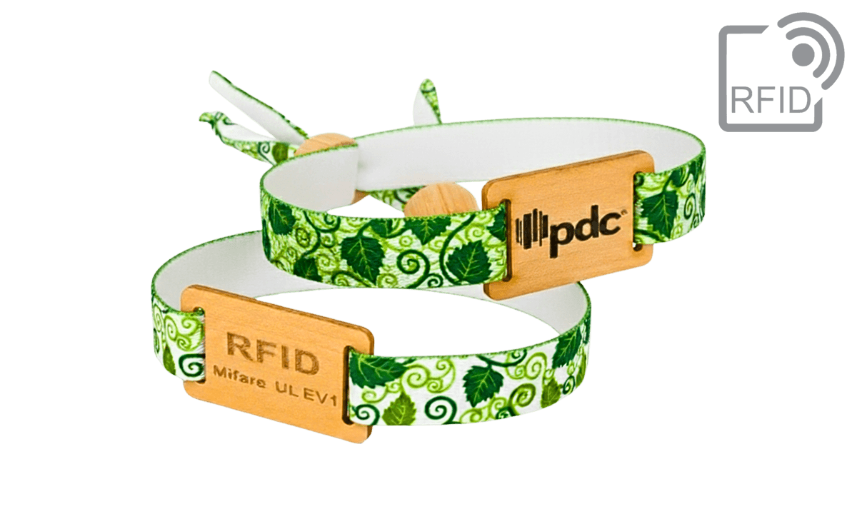 Recycled Satin RFID Wristbands with wooden slider and bamboo sliding closure, Kyoto