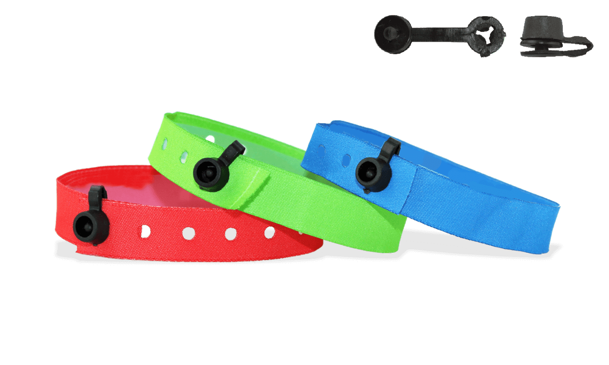 Stock Woven wristbands with plastic round clip closure, Nice