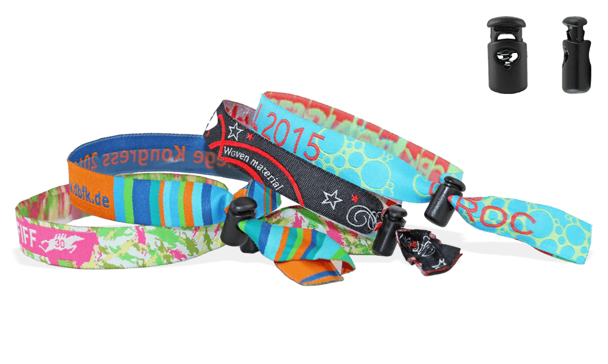 Woven wristbands with reusable plastic closure, Venice